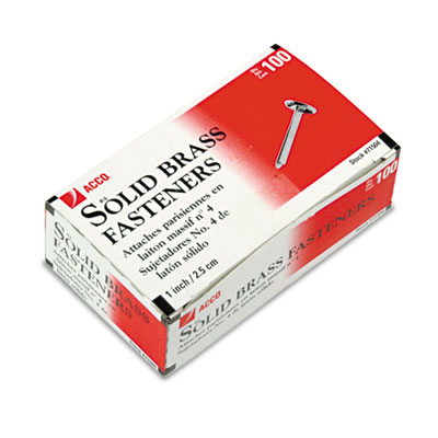 Brass Prong Paper Fasteners, #4, 1" Capacity, Brass, 100/Box