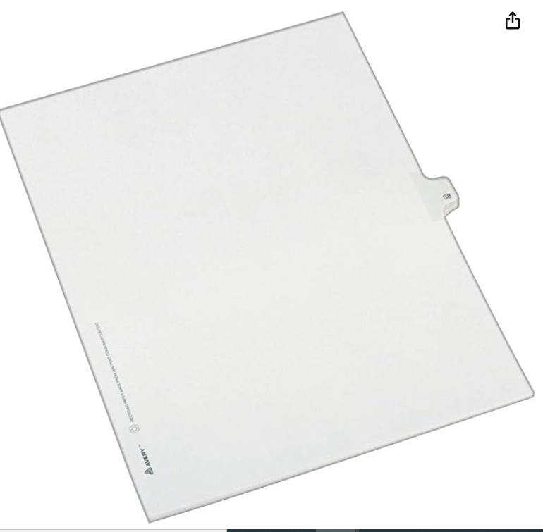 Exhibit Tab Index Dividers, Avery  #38, 11 X 8.5, White, 25/pack,