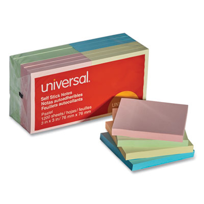 Self-Stick Note Pads, 3 x 3, Assorted Pastel Colors, 100-Sheet, 12/Pack